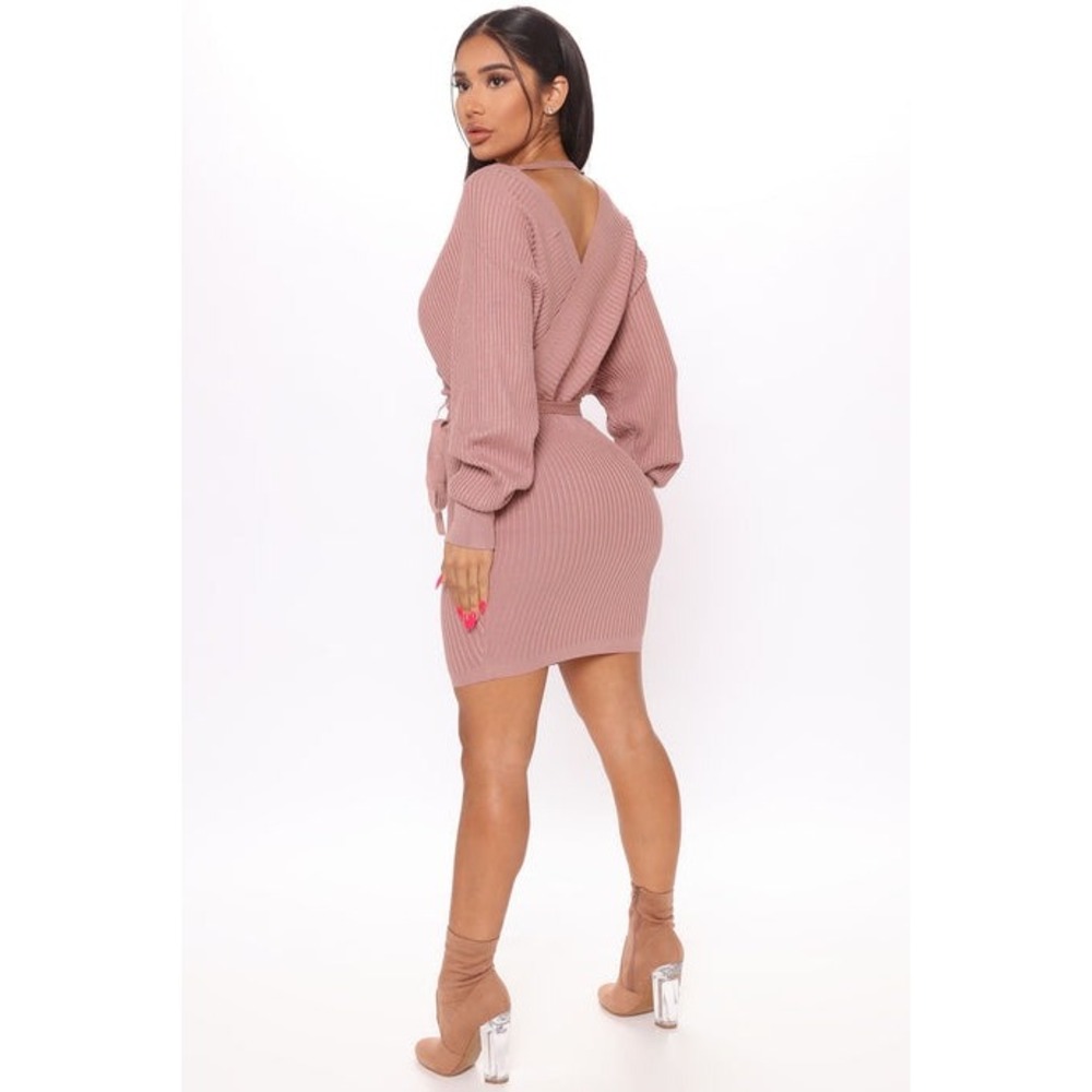 Fashion Nova Sweater Dress Womens Small Just Between Us Ribbed Mauve - Picture 3 of 12